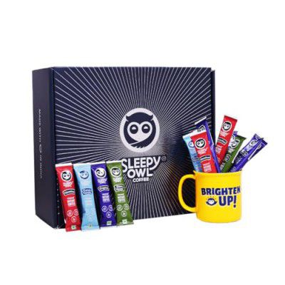 Sleepy Owl Coffee Gift Set | 32 Assorted Coffee Sachets + 1 Coffee Mug | 4 Flavoured Instant Coffee | 100% Arabica