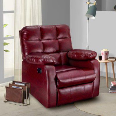 Sleepyhead RX5 - Single Seater Leatherette Manual Recliner with Durable Spring Support | Stylish Upholstery | Snug Fit for Luxurious Comfort (Glossy Wine Down)