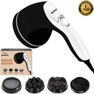 SLOVIC Electric Handheld Full Body Massager with 4 Massage Heads & Variable Speed Settings for Pain Relief | Massager (Black, White)