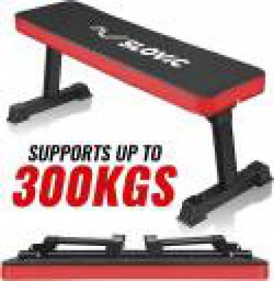 SLOVIC Foldable Flat Gym Bench – Heavy Duty, Space-Saving Design Duty| Flat Fitness Bench