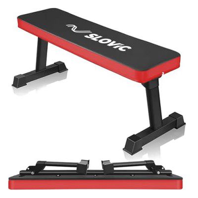 SLOVIC Gym Bench for Home Workout | Flat Fitness Bench | Foldable Workout Bench for Bench Press, Chest Press, Sit Up | Exercise Bench for Home | Load Capacity Up to 300kg