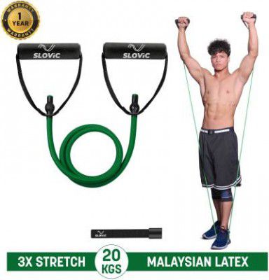 SLOVIC Gym Latex Tube With Foam Handles & Door Anchors For Stretching Excersise(20KGS) Resistance Tube  (Green)