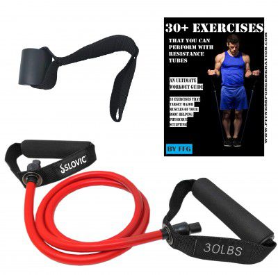 SLOVIC Resistance Tube Band with Sturdy Handles, Door Anchor for Men and Women with Extensive Guide Containing 30 Plus Exercises (Red (13.6 kg))
