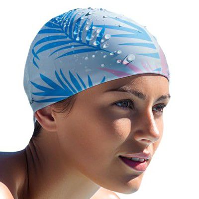 Slovic Swimming Cap for Men & Women [White-Leaf] | Swimming Caps for Women with Long Hair
