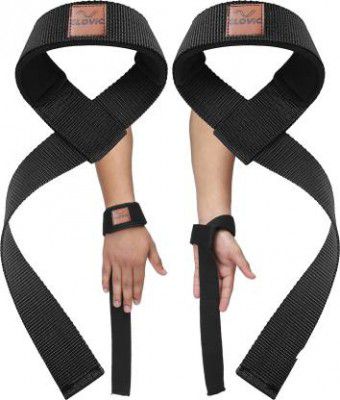 SLOVIC Weightlifting Straps with Padded Support For Deadlifts & Weightlifting|Non-Slip Wrist Support  (Black)