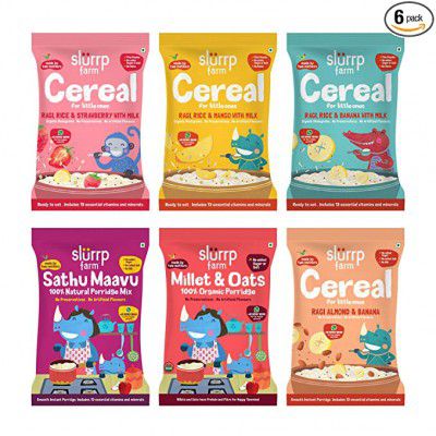 Slurrp Farm Cereals Trial Pack Combo for The Little Ones, No Sugar No Salt, Easy to Digest Foods, 300g (Pack of 6, 50g Each)