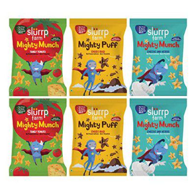 Slurrp Farm Mighty Puffs Choco Ragi, Tangy Tomato and Cheese & Herbs 20g, Pack of 2 each