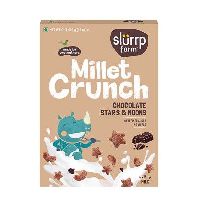 Slurrp Farm Millet Crunch Cereal – No Maida, Wheat and Refined Sugar Chocolate Stars and Moons Healthy Millet Breakfast 400 g