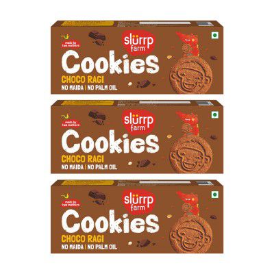 Slurrp Farm No Maida No Refined Sugar Choco Ragi Cookies, Pack of 3 x 80g