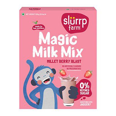 Slurrp Farm No Sugar Berry Blast Milk Mix, Sweetened with Jaggery Powder, Contains Oats and Jowar, with 10 Essential Nutrients, 250g