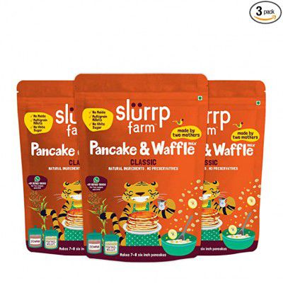 Slurrp Farm No Maida Pancake Mix | Instant Breakfast Mix Made with Oats and Jowar | Classic- Pack of 3 X 150g