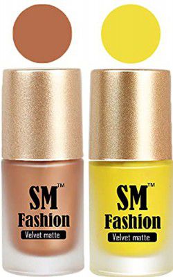 SM FASHION Nail Polishes, Metallic Gold-Yellow Velvet Matte Nail Paint Combo Set of 2 Pcs 7ml each