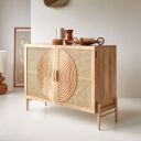 SMAART CRAAFTS Osho Rattan 2 Door Cabinet | Spiral Carving Sideboard with Shelf Storage...