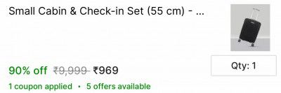 Shopsy : Small Cabin & Check-in Set (55 cm) - Hard Sided,Combination Lock,8 Wheel Trolley Bag