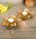 Small Flower Cut Lotus Gold Metal Table Tea Light Holder Set Of 2...