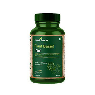 Smart Greens Plant Based Iron with Ferrous Fumarate, Vitamin C, Spinach & Beet Root Enriched with Natural Sources of Iron – 60 Capsules