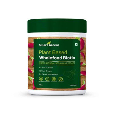 Smart Greens Plant Based Wholefood Biotin Powder High-Potency Hair Nutrition, Hair fall, Premature Greying, Hair Growth, Healthy Scalp and Skin & Nails Health - 300gm