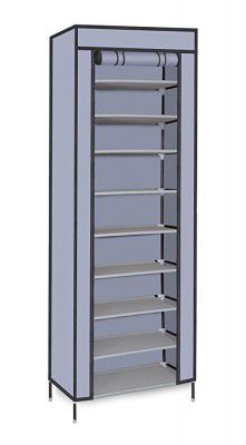 Smart Homez 9 Level Collapsible Tower Shoe Rack/Cabinet Snap Connect Steel Frame with Dura Light Fabric Cover (Grey, L)