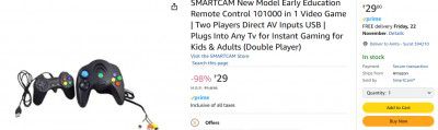 SMARTCAM New Model Early Education Remote Control 101000 in 1 Video Game | Two Players Direct AV Inputs USB | Plugs Into Any Tv for Instant Gaming for Kids & Adults (Double Player)