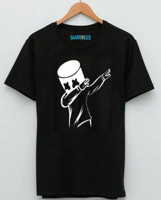 Smartees Men Printed Round Neck Cotton Blend Black T-Shirt