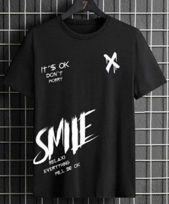 Smartees Men Printed Round Neck Cotton Blend Black T-Shirt
