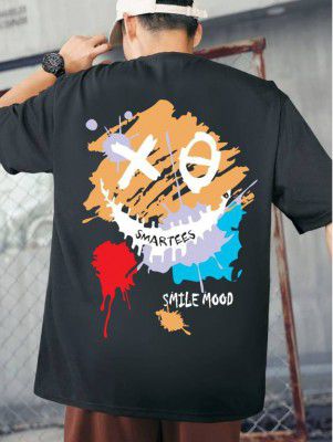 Smartees  Men Printed Round Neck Cotton Blend Black T-Shirt