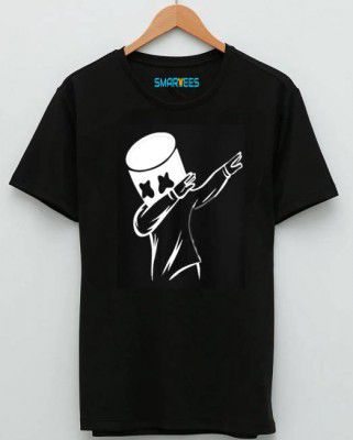 Smartees Men Printed Round Neck Cotton Blend Black T-Shirt