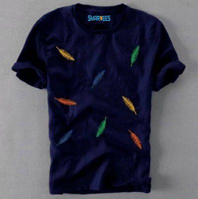 Smartees  Men Printed Round Neck Dark Blue T-Shirt