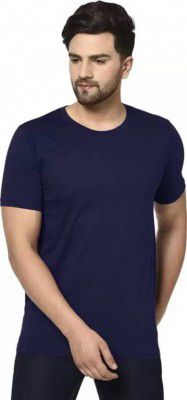 Smartees  Men Solid Round Neck Cotton Blend Blue T-Shirt