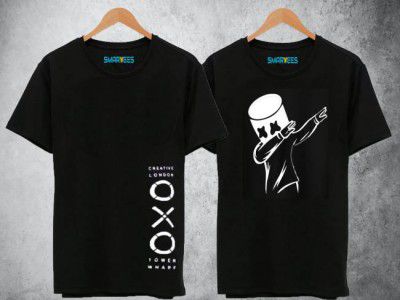 Smartees  Pack of 2 Men Typography Round Neck Cotton Blend Black T-Shirt