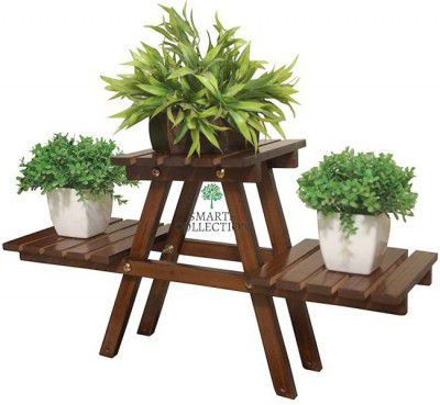 Smarts collection Wooden Plant Stand (3 Tier, Brown) Solid Wood Side Table  (Finish Color - brown)