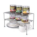 SmartSlide 2 Shelves Stainless Steel Cabinet Shelf (14.5 to 29 Inch), Expandable & Stackable Counter Spice Racks, Multifunctional Storage Racks...