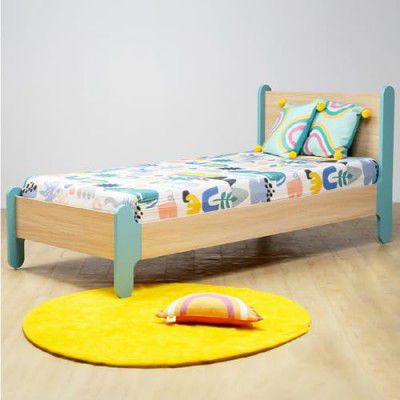 Smartsters Stargazer Single Bed for Kids | Ergonomic, Minimal Design | Engineered Wood, Termite Resistant | Headboard, Soft Edges | Teal Blue | 36x38x81 inches | Easy Cleaning | Durable