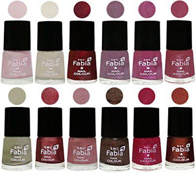SMC Fabia Platinum Collection 6 ml each Set of 12 High Shine Long Lasting Nail Polish Colors,01480