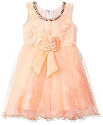 Smiling Bows Peach Party and Evening wear Flower Layer Girls Dress