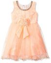 Smiling Bows Peach Party and Evening wear Flower Layer Girls Dress...