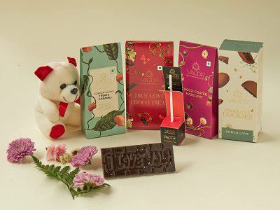 Smoor Gifting - I Love You Dark Chocolate Bar, Enrobed Chocolate Cookies, Hot Chocolate Honey Stir It Up, Coated Caramel Crispies & a Teddy Bear| Valentines Day Gifting | For Wife Husband Girlfriend C