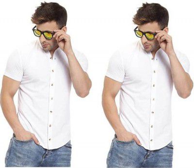 Snaave Men Slim Fit Solid Mandarin Collar Casual Shirt (Pack of 2)