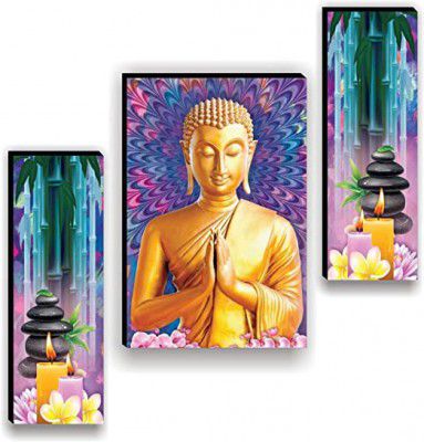 SND Art Set of 3 Lord Buddha UV Textured MDF Frame Painting (12 X 4.5 inch,12 X 9 inch, 12 X 4.5 inch)