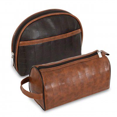 SNDIA PU Leather Toiletry Travel Bags for Men and Women Brown