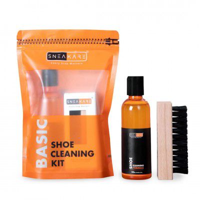 SNEAKARE Basic Shoe Cleaning Kit 100 ml Shoe Cleaner & 1 Medium Bristle Shoe Cleaner Brush, White Shoe Cleaning Kit, Shoe Cleaner Kit For Sneakers, Sports Shoe Cleaner Foam Spray