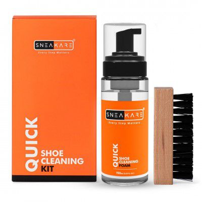 SNEAKARE Quick Shoe Cleaning Kit Shoe Cleaner & Medium Bristle Shoe Brush, White Shoe Cleaning Kit