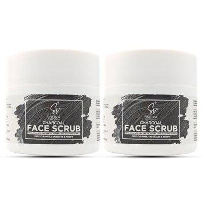 SNEIRA Activated Charcoal 200 g Face Scrub,2% Salicylic Acid, Vitamin-E Tan Brightening, Dead Skin, Blackhead Removal Suitable