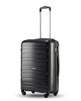 SNITCH Loop Medium Size Black Polypropylene Hard Travel Suitcase - Suitcase Medium Size & Luggage with 4 Wheels, Secure Lock & Free Shoe Bag