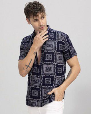 SNITCH Printed Slim Fit Shirt with Spread Collar