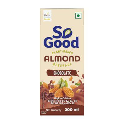So Good Plant Based Almond Beverage Chocolate 200 ml | Lactose Free | Gluten Free | No Preservatives | Zero Cholesterol | Dairy Free| Source of Calcium & Vitamins