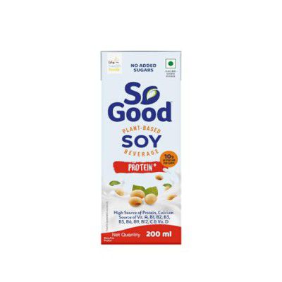So Good Plant Based Soy Beverage Protein+ 200 ml | Plant Protein | Lactose Free | Gluten Free | No Preservatives | Zero Cholesterol | Dairy Free |NON GMO Soybean | Source of Calcium & Vitamins