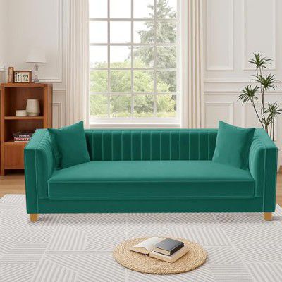 SOFA SANCTUARY-3 Seater Sofa | Luxury Comfort & Extra Spacious Wooden Sofa Set (Green-Color)