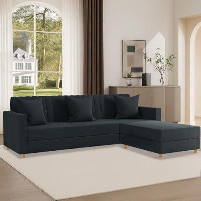 SOFA SANCTUARY-4 Seater - L Shape Convertible Sofa Set for Living Room Furniture Set, Modular Sectional Couch for Small Space, Upholstery-Velvet Fabric (Black)