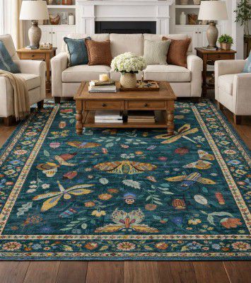 Soft & Durable Floor Carpet | Premium Cotton Carpet for Living Room, Bedroom & Home Decor | Multi-Printed Modern Area Carpet (3x5ft.) (Dark Green)